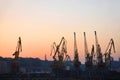 Port cargo crane at sunset Royalty Free Stock Photo