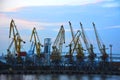 Port cargo crane at sunset Royalty Free Stock Photo