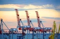 Port cargo crane at sunset Royalty Free Stock Photo