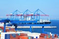 Port cargo crane, ship and container Royalty Free Stock Photo