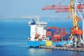 Port cargo crane, ship and container Royalty Free Stock Photo