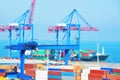 Port cargo crane, ship and container Royalty Free Stock Photo