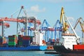Port cargo crane, ship and container Royalty Free Stock Photo