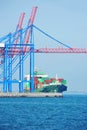 Port cargo crane, ship and container Royalty Free Stock Photo