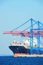 Port cargo crane, ship and container Royalty Free Stock Photo