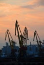 Port cargo crane at sunset Royalty Free Stock Photo