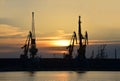 Port cargo crane at sunset Royalty Free Stock Photo