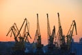 Port cargo crane at sunset Royalty Free Stock Photo