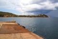 Port of Cavo with dramatic sky before thunderstorm at Cavo, Island of Elba Province of Livorno Italy Royalty Free Stock Photo