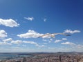 Port and city in Spain, bird flying Royalty Free Stock Photo