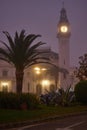 Port Clock Building in Marina Valencia during heavy fog