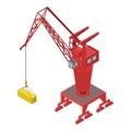 Port container crane icon, isometric style