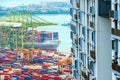Port containers ships, apartments, Singapore Royalty Free Stock Photo
