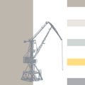 Port crane machinery Building Tower construction. Hand drawn sketch illustration. silhouette on white brown gray backgraund.