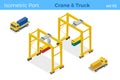 Port crane and truck isometric vector illustration set