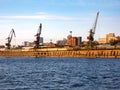 Port cranes on the Bank of the Ob river in Novosibirsk