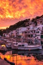 Port de Cala Figuera with ships and boats during sunset. Idyllic fishing village in Majorca Royalty Free Stock Photo