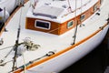 Port detail wood sailboat in harbor water