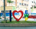 Port Dickson, Malaysia - Nov 19, 2021: I love EWP photo booth sign at the Ehsan Water park in Negeri Sembilan