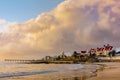Golden sunrise at Humewood sandy beach in Port Elizabeth a city on Algoa Bay in South Africa`s Eastern Cape Province. Royalty Free Stock Photo