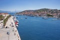 Port and embankment from the fortress of the city of Trogir. Royalty Free Stock Photo