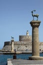 Port entrance into the harbor of Rhodes Royalty Free Stock Photo