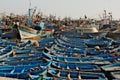 Port full of traditional blue boats in Essaouira in Morroco.