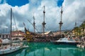 Port of Genoa, Italy with ship replica of a 17th-century Spanish galleon