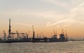 Port of Hamburg Loading Docks and Sunset Panorama Royalty Free Stock Photo