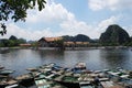 Port harbor boat for vietnamese people and foreign travelers use service travel visit Tam Coc Bich Dong or Halong Bay on Land with