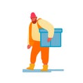 Port Harbor Worker in Orange Vest Carry Big Box Isolated on White Background Marine Dock Engineer Loading Cargo Royalty Free Stock Photo