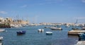 Port harbour with boats and yatchs against clear blue sky. Travel and vacation concept.