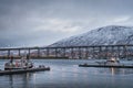 Tromso Bridge across Tromsoysundet strait and Tromso harbour