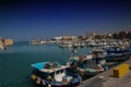 Port in Heraklion in Greece, panorama with a sea view Royalty Free Stock Photo