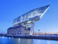 Port House Antwerp, designed by Zaha Hadid, at dawn, Belgium