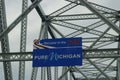 Port Huron USA, October 6 2019: Editorial photo of a Welcome to Pure Michigan sign as you cross the blue water bridge from Sarnia