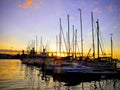 Port in Iceland yacht sunrise sunset orange water