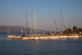 Port of Kastos island with moored yachts, sailboats - Ionian sea, Greece in summer evening. Royalty Free Stock Photo