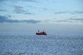 Port Kemi harbor pilot in frozen Baltic Sea near Kemi, Finland