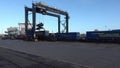 At the port of Kiel in germany. Container and trucks waiting for the crossing to Sweden at Schwedenkai