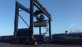 At the port of Kiel in germany. Container and trucks waiting for the crossing to Sweden at Schwedenkai