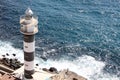 Port lighthouse in raging sea Royalty Free Stock Photo