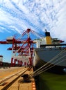 Port with loading cargo ship