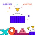 Port loading and unloading filled line icon, simple illustration