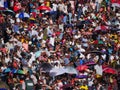 Port-Louis, Mauritius - September 1, 2019 : Colorful crowd in terrace at Champs de Mars