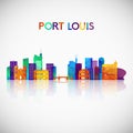 Port Louis skyline silhouette in colorful geometric style.