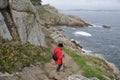PORT MANECH, FRANCE 07 MAY, 2016: Hiker in Port Manech in Brittany