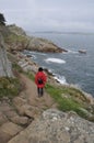 ÃâPORT MANECH, FRANCE 07 MAY, 2016: Hiker in Port Manech in Brittany