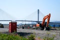 port mann bridge canada over the Fraser River in BC interesting unusual footage of bridge from bottom up repair work