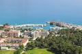 Port Marina Kemer, Hotel Ozkaymak Marina 5* and other buildings view from mountain, Turkey, Kemer, April 29, 2019 Royalty Free Stock Photo